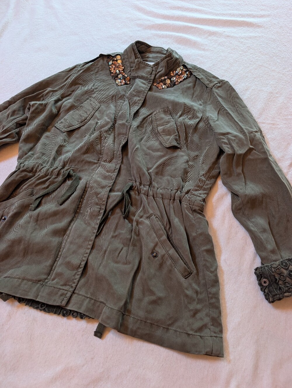 Anthropologie Hei Hei Jeweled Utility Anorak Embellished Tencel Jacket